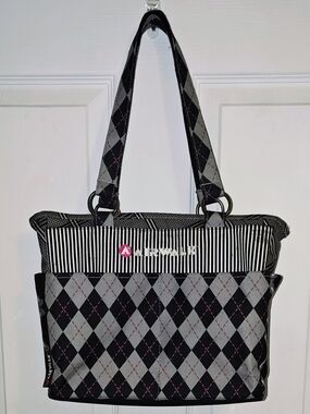 Airwalk Y2K Guitar Detail On Black & Gray Canvas With Pink Argyle Print Bag